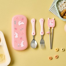 모던하우스 올인원 숟가락 + 교정젓가락 + 포크 + 수저통 세트, 1세트, 해피스프링