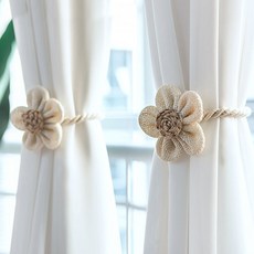 韓國 GNY 亞麻花磁吸窗簾綁帶 35cm, 象牙白, 2個