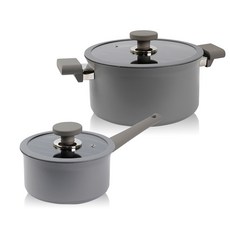 Kitchen-Art 電磁爐適用Beauty系列鑽石塗層鍋具組, 灰色, 單柄湯鍋18cm(附玻璃鍋蓋)+雙耳湯鍋24cm(附玻璃鍋蓋), 1組