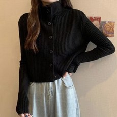 PEONIST 女款高領針織短版開襟衫