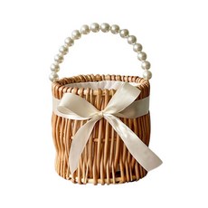 THAT'S THAT 珍珠絲帶藤編圓形籃, 1個, 棕色