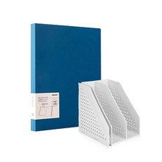 deLi 3折折疊書架+時尚文件夾20張套組78995-B03122, 灰色（書架），藍色（堆）, 1套