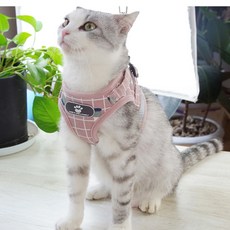 PURPLEPET 貓咪格紋胸背帶, 1個, 粉紅色