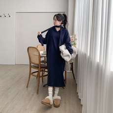 시크블랙 라보테 캐주얼 카라넥 스트랩 기모 롱 원피스 cpops10140k4a