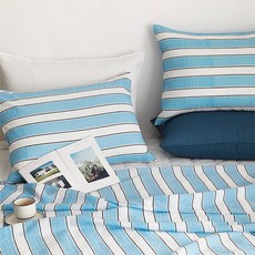 韓國 amante Elio泡泡紗波紋雙層枕頭套, BLUE, 1個