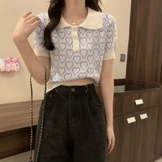 여성용 올룸 하트 카라 반팔티