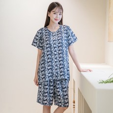 WOOIL 女款人造絲短袖睡衣+睡褲套裝