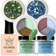 Chic Fit 美甲亮點沙龍美甲完美組 綠色藍色, 1套, 7種凝膠美甲材料