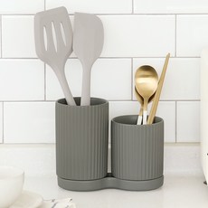 Nature Living 百褶瀝水陶瓷餐具筒 2格, 灰色, 1個