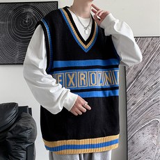 男款TP像素撞色字母休閒針織背心