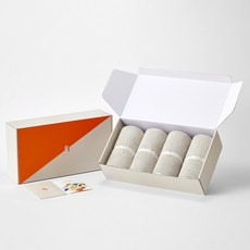 RemyJ Stone 條紋面巾 250g x 4入 40支 天絲莫代爾 + 禮物包裝組, 1套, 淺灰色(毛巾)