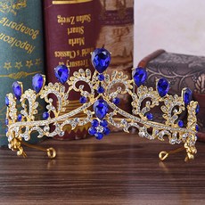 루나글램 셀프웨딩 플라워 페탈 크리스탈 티아라 G124, 1개, 골드블루