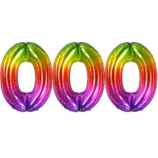 joyparty 大號數字0銀箔氣球, 3個, 彩虹