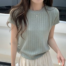 peilit 女款 堅固針織 細褶 短版 針織 短袖 T恤