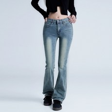 Cotton Closet 女款低腰長版水洗彈力靴型牛仔褲