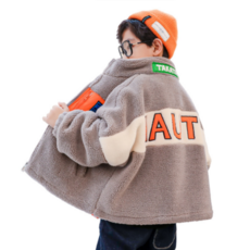 童款配色毛絨拉鍊外套