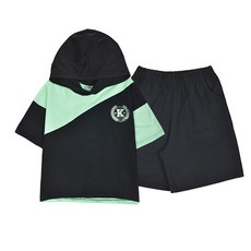 KISPO 女童透氣薰衣草紫連帽Coco五分套裝