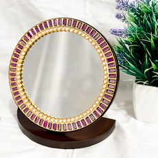 빌라드하우스 빈티지 원목 고급 인테리어 스퀘어 원형 탁상 거울, 혼합색상