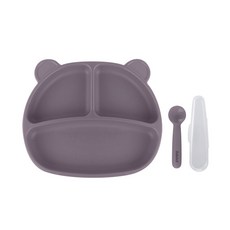 Bebelock 韓國製 Poner 白金矽膠吸盤餐盤 + 湯匙 + 湯匙盒組, 紅豆色, 吸盤餐盤 + 湯匙 + 湯匙盒, 1套