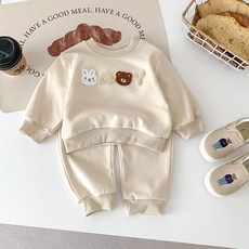 JOYMULTI 童款毛絨兔子小熊居家衣褲套裝