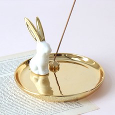 MORIANN 兔子託盤 + 金屬線香座套組, 白色