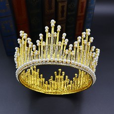 LUNA GLAM 自助婚紗 珍珠冰柱皇冠 H117, 1個, 金色