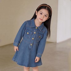 조이멀티 퍼프데님 긴팔 카라 원피스