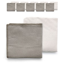 MONACO OLIVE 擦拭用鬆餅格紋清潔布 白色 6入 + 暖灰色 6入 組, 1套