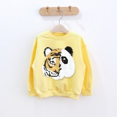 兒童款老虎熊貓亮片長袖大學T恤