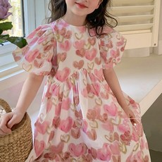 IYUMONG 女童Ru-ing愛心泡泡袖鬆緊腰連身裙