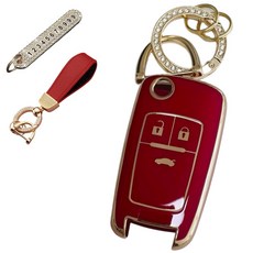 루루형제 쉐보레 호환 프리미엄 TPU 키케이스+번호키링+가죽스트랩 세트, 딥레드, AC-04