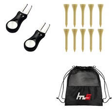 NAYASTYLE 高爾夫果嶺叉修補器 2p + 木製高爾夫短球梯 10p + 收納袋套組 GFYP-38-2 + 182-1PU, 混合顏色