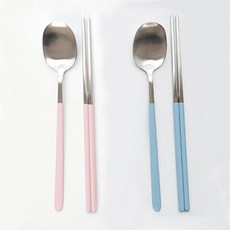 Willive 304不鏽鋼粉彩餐具組, 湯匙+筷子, 2組, 粉色+藍色