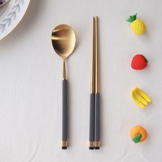 Bogen 孩童撞色湯匙筷子組, 金色 炭灰色, 湯匙+筷子, 1組
