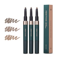 MERYTHOD 雙頭染眉膏眉筆組 深棕色+棕色+淺棕色, 1套, 眉毛深棕色+自然棕色+淺棕色