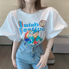 mondeuseupat 女款天使大泡泡袖圓領短袖T恤 MON21