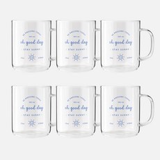 로코리빙 레터링 내열 글라스 머그컵 430ml, 블루, 6개