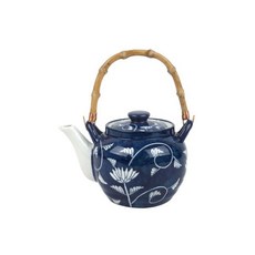 木柄印花陶瓷茶壺, 藍色, 1050毫升