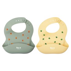 Bay-B 幼兒矽膠圍兜2件組, 橡果+花椰菜, 1組