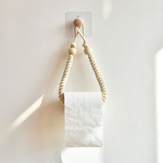 Mondspot 浴室 廚房 客廳 復古 繩索 麻繩 免打孔 衛生紙架 10 x 28 cm RB20674, 1個, 米色