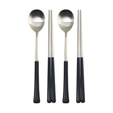 RAONNURI 素色握柄勺筷組, 黑色, 湯匙2入+筷子2入, 1組