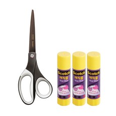 3M Scotch 頂級鈦金屬剪刀 大 20.3cm + 魔術口紅膠 15g 6615 3入組, 黑色 + 白色 + 紫色 + 黃色, 1組
