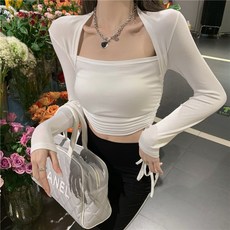 Lalaon 女款抓皺短版素色長袖T恤 TSP996