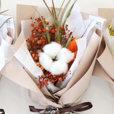 ROMANTIC NOVEMBER Vivid棉花迷你花束, 秋季橙