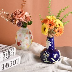 Meric Garden 璽韻雅繪陶瓷花瓶/裝飾花瓶/桌面擺飾 + 花束, 皓月紅韻