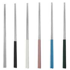 不銹鋼筷子 6雙, 銀色、黑色、白色、粉色、藍色、綠色, 6種筷子