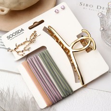 수스다 헤어집게핀 + 머리끈 + 실핀 + 귀걸이 세트 엣지있는 액세서리 구성