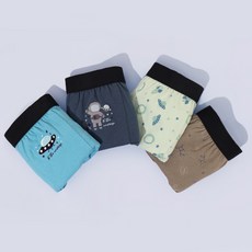 PremierFam 男童款棉質彈性鬆緊帶四角內褲 4件組