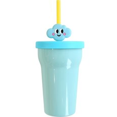 矽膠吸管+矽膠杯蓋+不鏽鋼杯+可拆式雲朵造型吸管裝飾組, 藍色, 1組