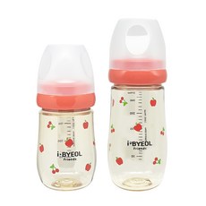 iBYEOL Friends 韓國製造 嬰幼兒用 PPSU 不含奶嘴 蘋果櫻桃奶瓶 180ml + 270ml 套組 雙入組, 紅色, 無奶嘴